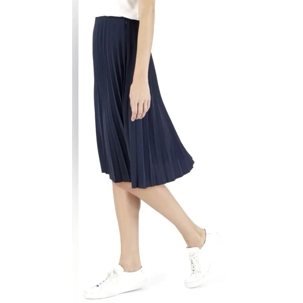 Everlane Pleated Knee Length Skirt Women 6 Navy Blue Minimalist Elevated Basic